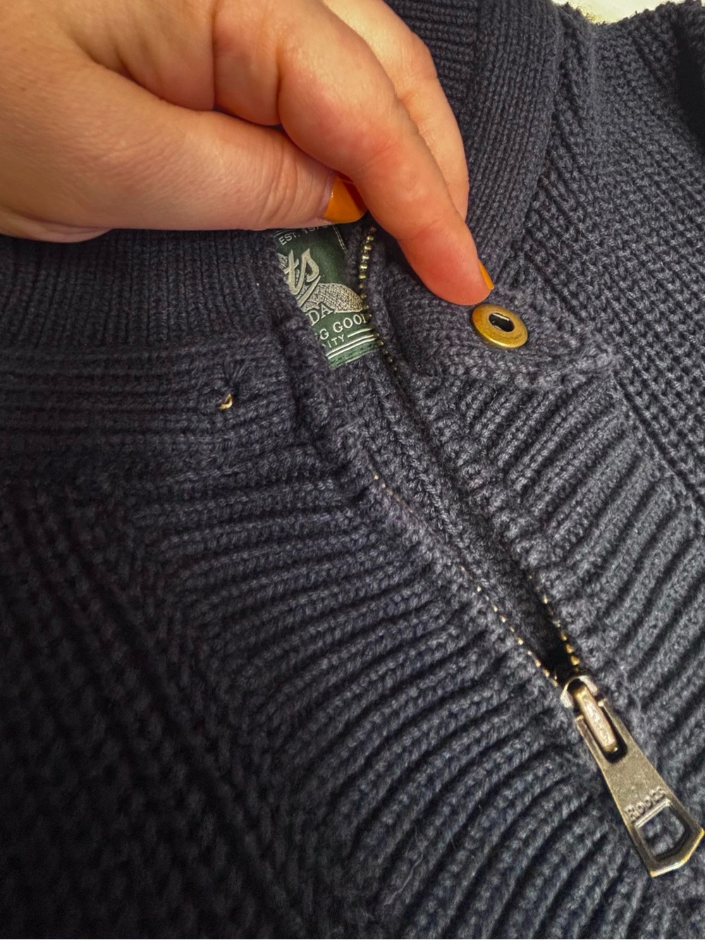 Roots Canada Navy Blue Ribbed Full-Zip Sweater with Pockets with Flaw - Picture 5 of 5